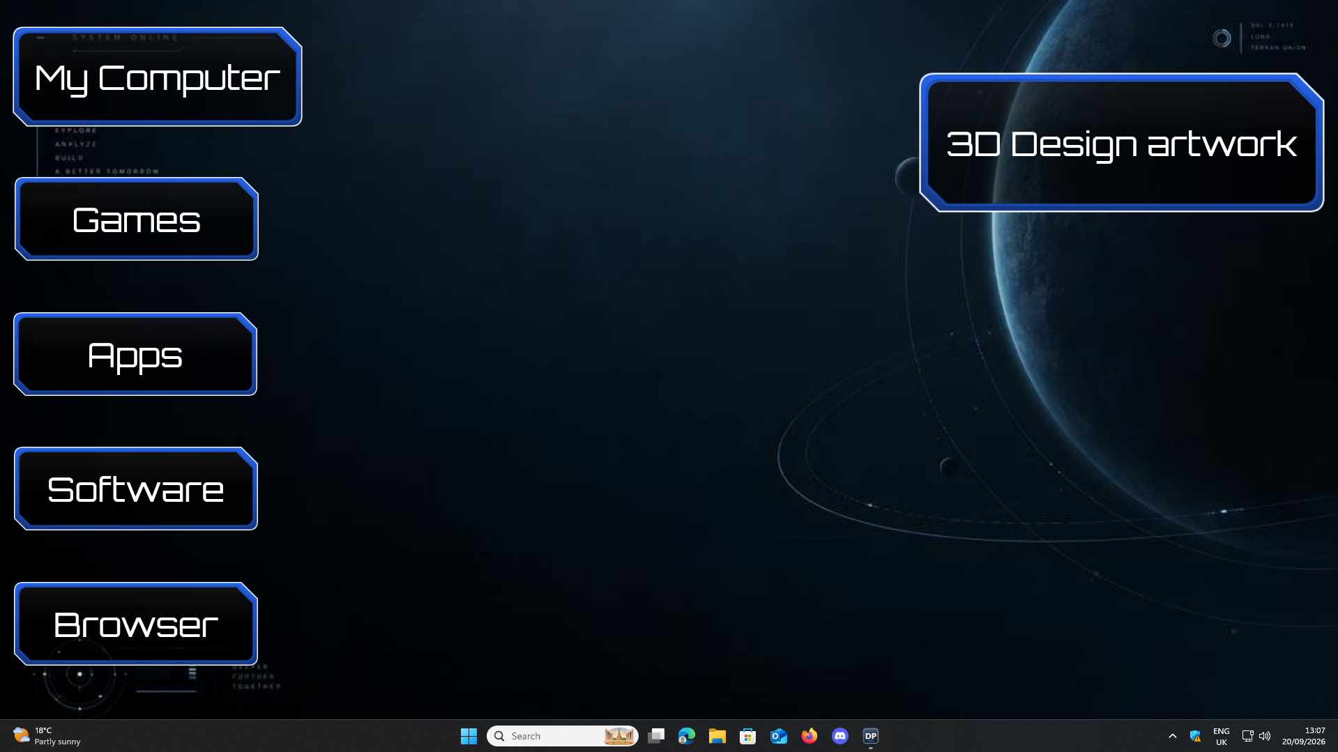 A futuristic Desktop Pro workspace with category cards for My Computer, Games, Apps, Software and Browse